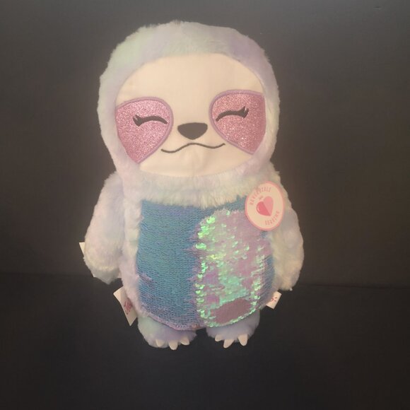 NWT Justice Blue & Purple Reversible Sequins Sloth w/ Marbled Soft Faux Fur 14" - Picture 6 of 11